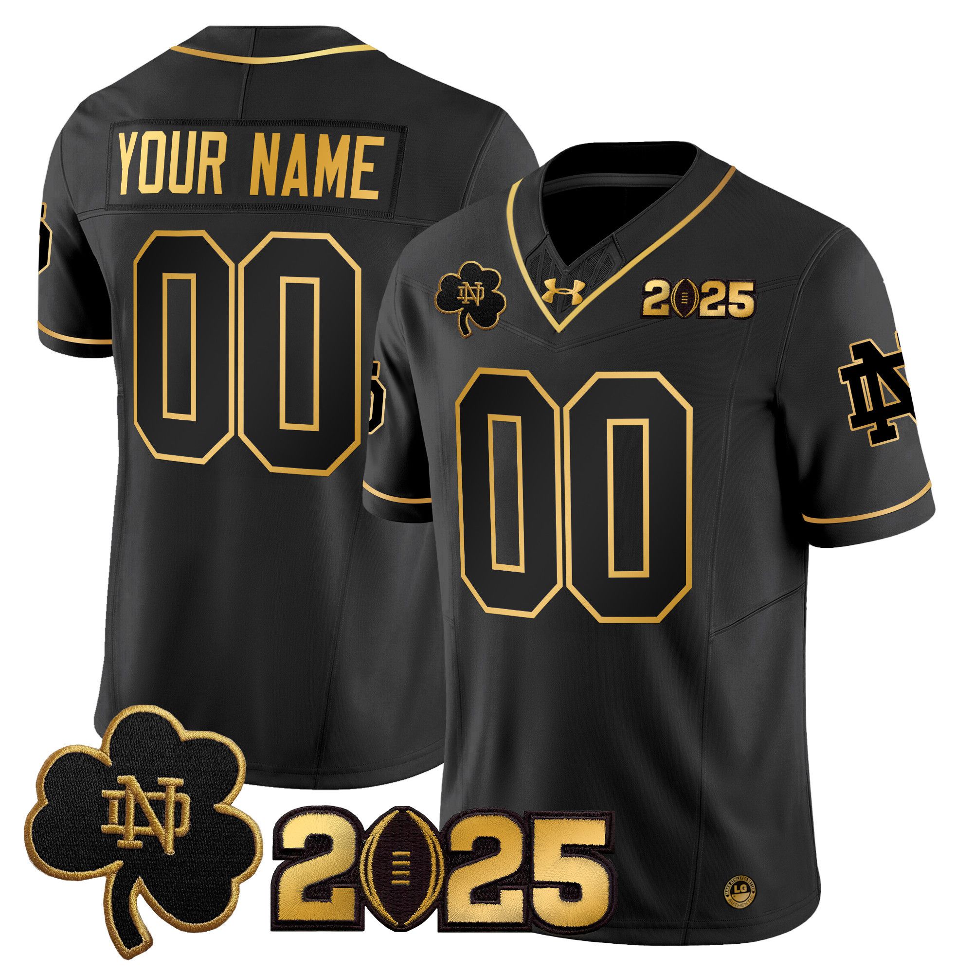 Men Notre Dame Fighting Irish Black 2025 CFP Final Patch Gold Vapor Limited Custom NCAA Jersey style 1
